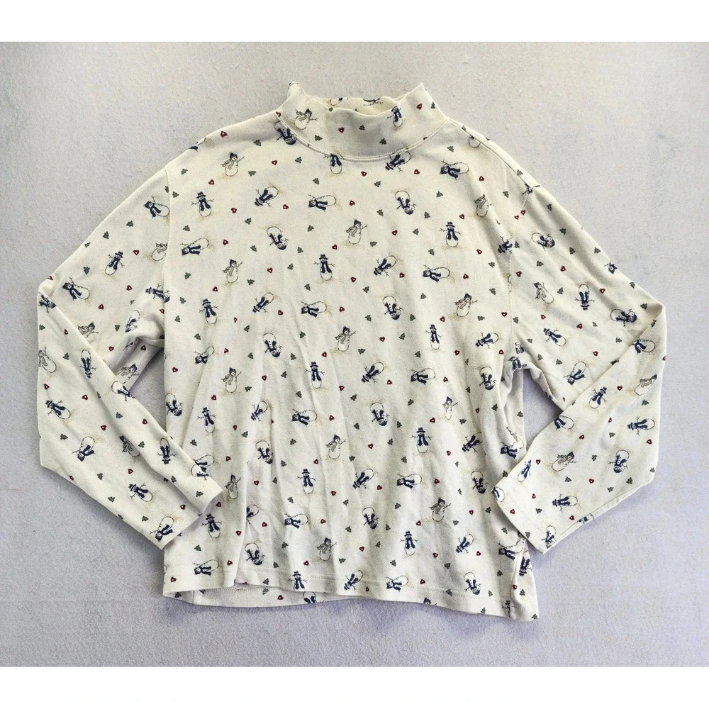 Croft & Barrow Snowman Print Mock Neck Long Sleeve Cotton Top 1X